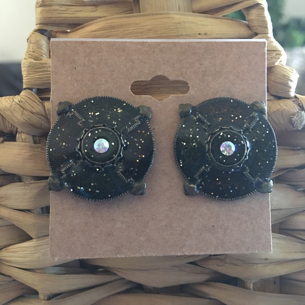 Vintage galaxy enamel sparkle pierced earrings